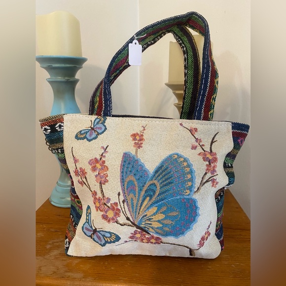 Boho Embroidered Butterfly and Flower Bag. Color: Multi. - Picture 1 of 9